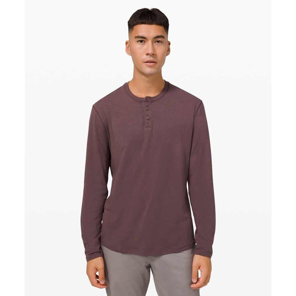 Lululemon 5 Year Basic Vitasea Long Sleeve Henley Top Purple Taupe Large